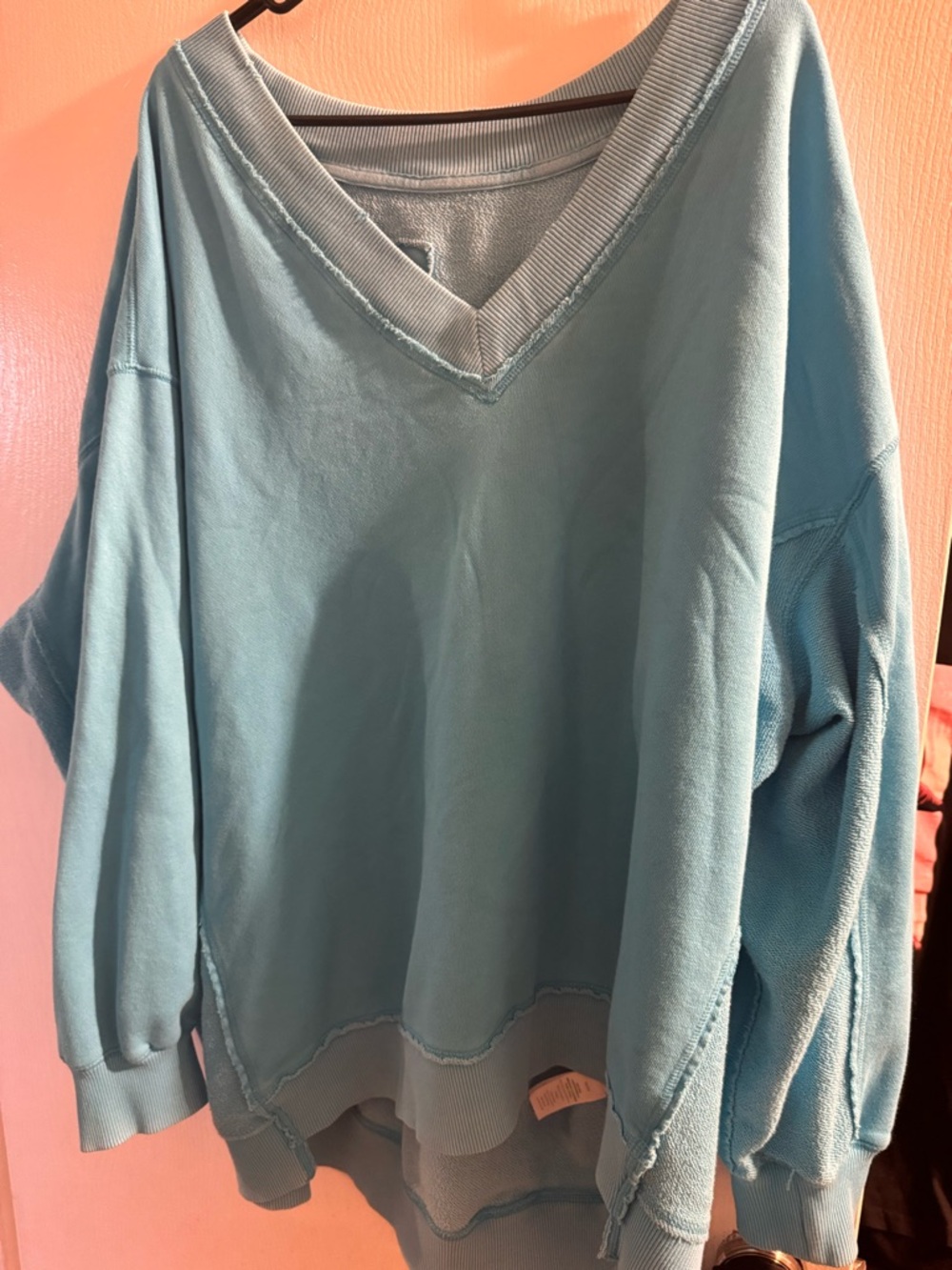 aerie Oversized V-Neck Sweater in Light Blue - Picture 3 of 3